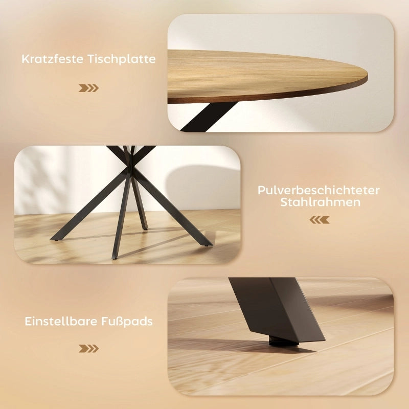 Tavolo da pranzo rotondo per 4 persone con base in acciaio a X e piano in legno, stile industriale, rovere, Ø120 cm