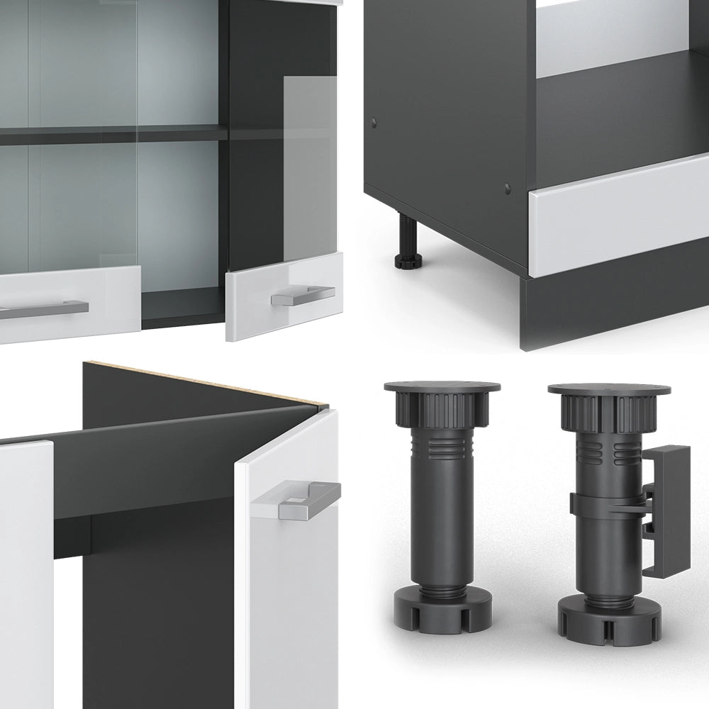 Vicco Cucina angolare completa Bianco lucido/antracite 227 x 287 cm senza piano di lavoro