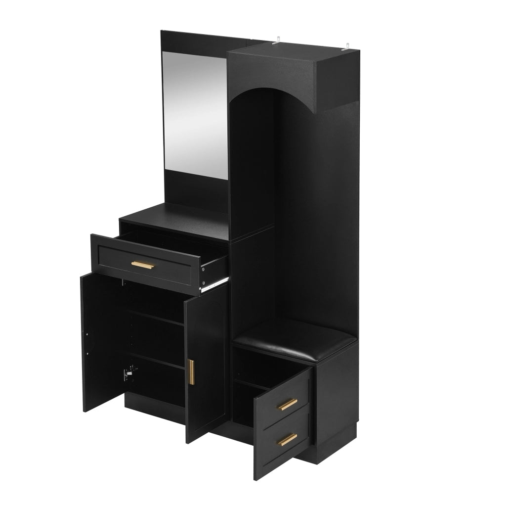 Mobile ingresso compatto 4 in 1 con specchio; scarpiera e appendiabiti; 110x33x185;5 cm; nero