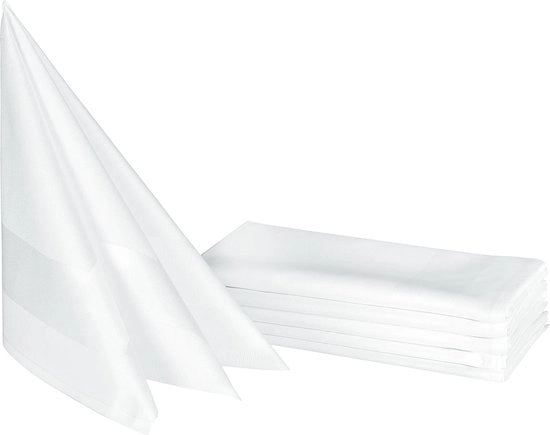 Set da tovaglioli in damasco, cotone, 50x50 cm, bordo atlas, bianco
