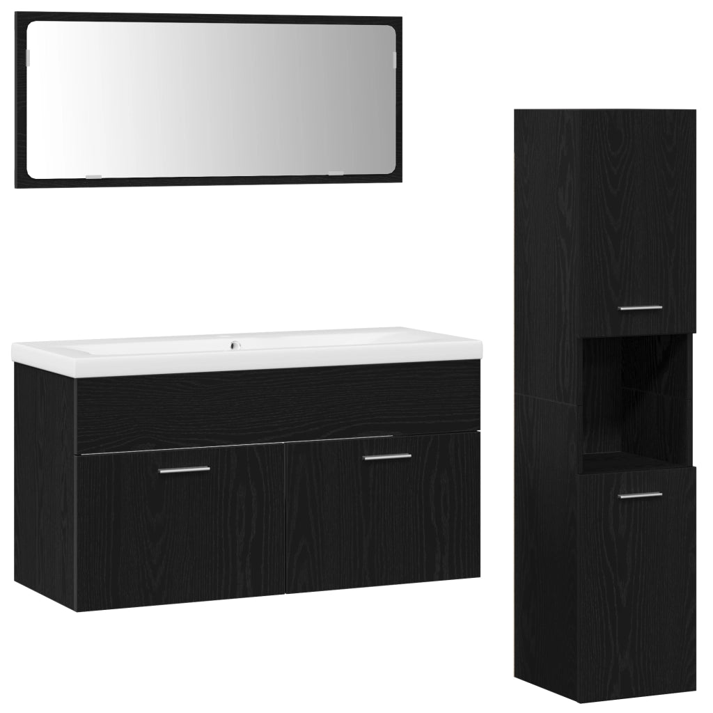 Set di mobili per bagno in 4 pezzi in legno ingegnerizzato effetto rovere nero