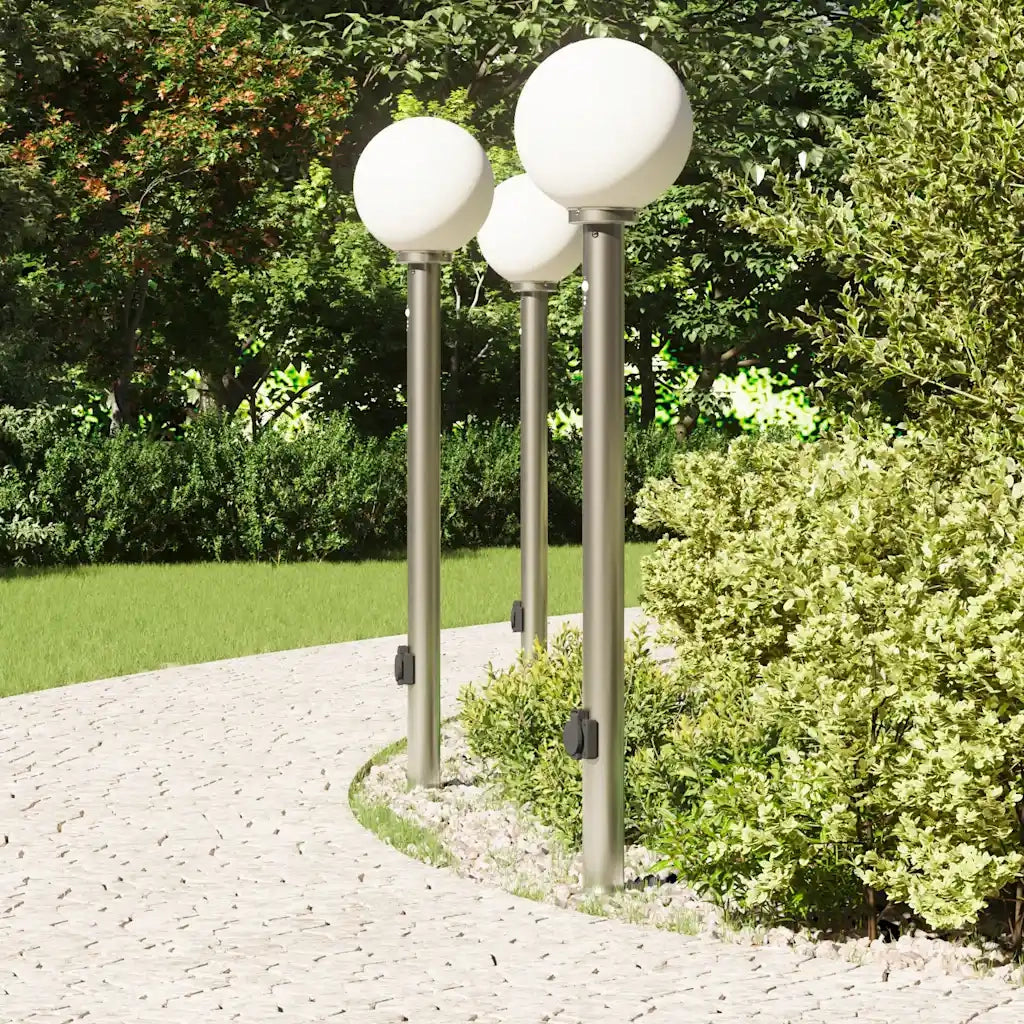 Lampioni a dissuasore con sensore e presa 3 pz 120 cm Acciaio Inox IP44 4006110