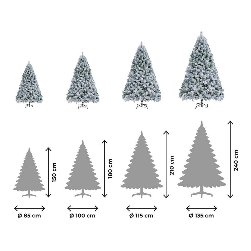 Albero di Natale Innevato Artificiale Con Effetto Neve Realistico Bianco Facile da Montare Rami Fitti Modellabili in PVC con Base in Acciaio 240 cm