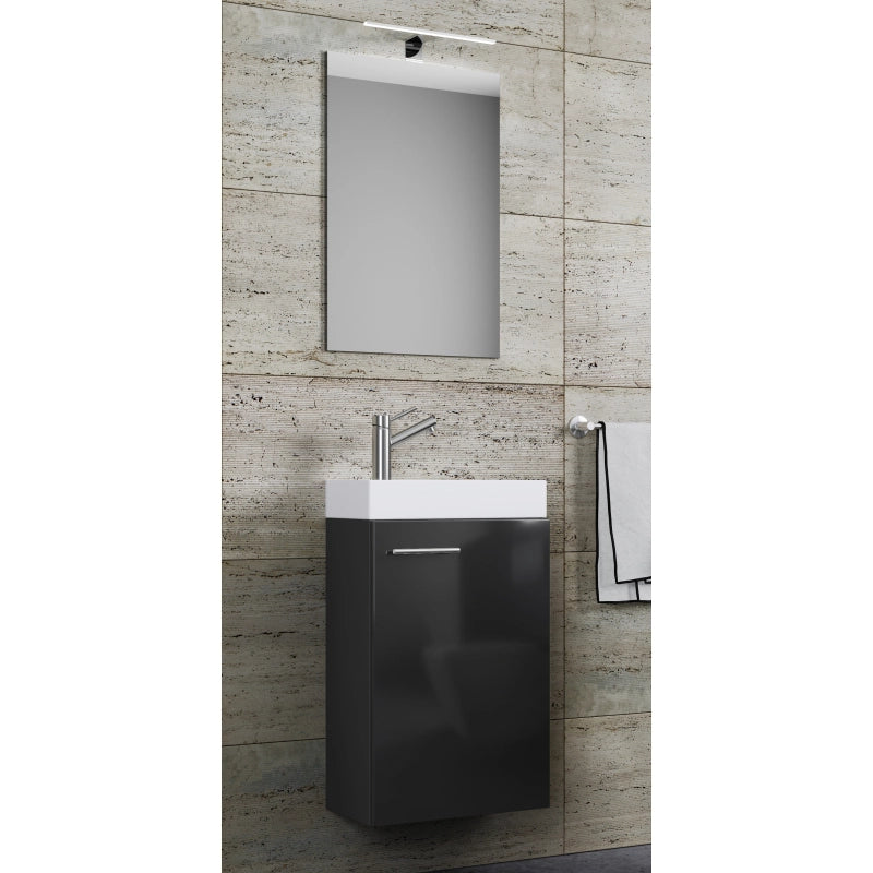 LineaViva di Ezooza Mobile Sospeso con lavabo in ceramica di alta qualità e specchio con luce a led, Nero , lavabo Bianco