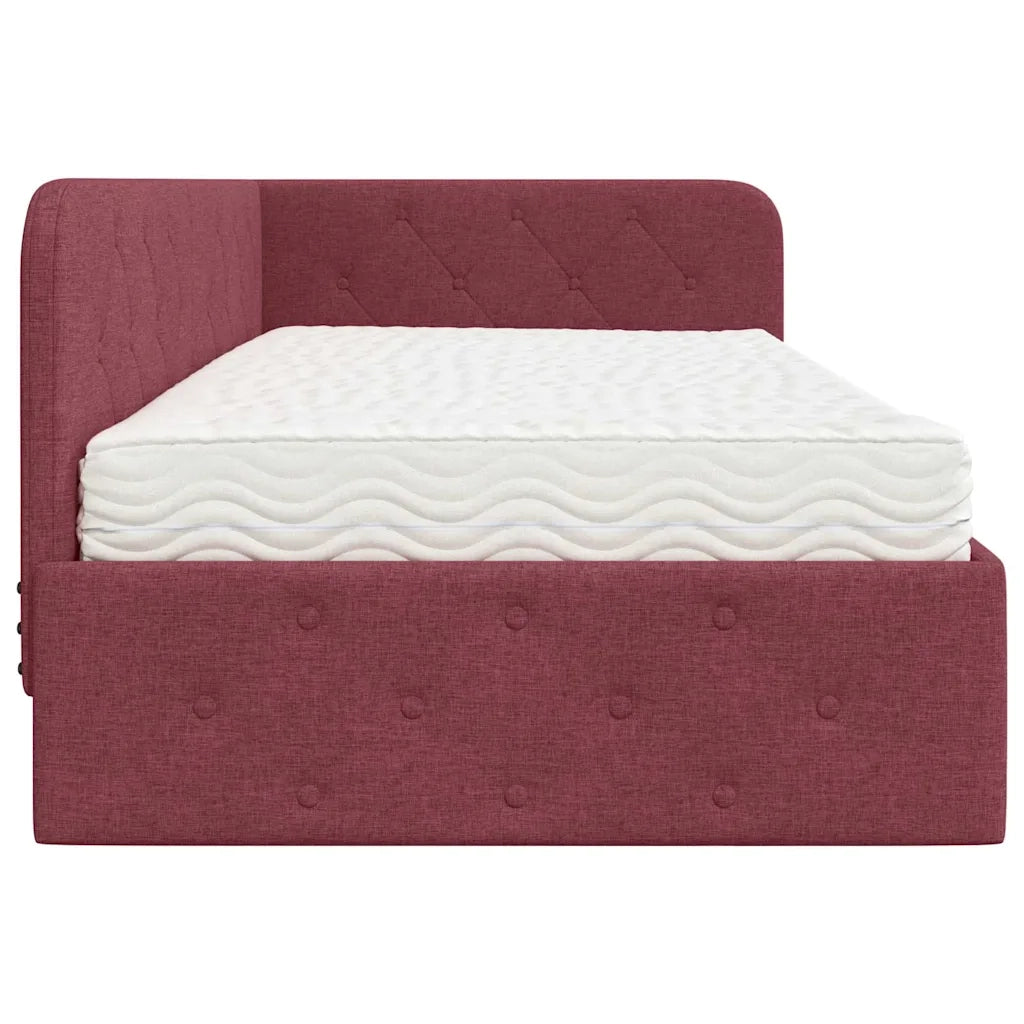 Cornice del letto ad angolo Rosso Vino 100 x 200 cm Tessuto