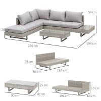 Set Giardino Esterno, Salotto da Giardino, Set Divani da Esterno con Tavolino da Giardino, Mobili da Giardino in Rattan Grigio