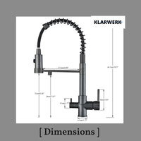 Bernd | Filtro opaco  3 vie grigio titanio gastronomia Rubinetto cucina amolla in acciaio inossidabile osmosi|Miscelatore da ristorante ruotabile 360°
