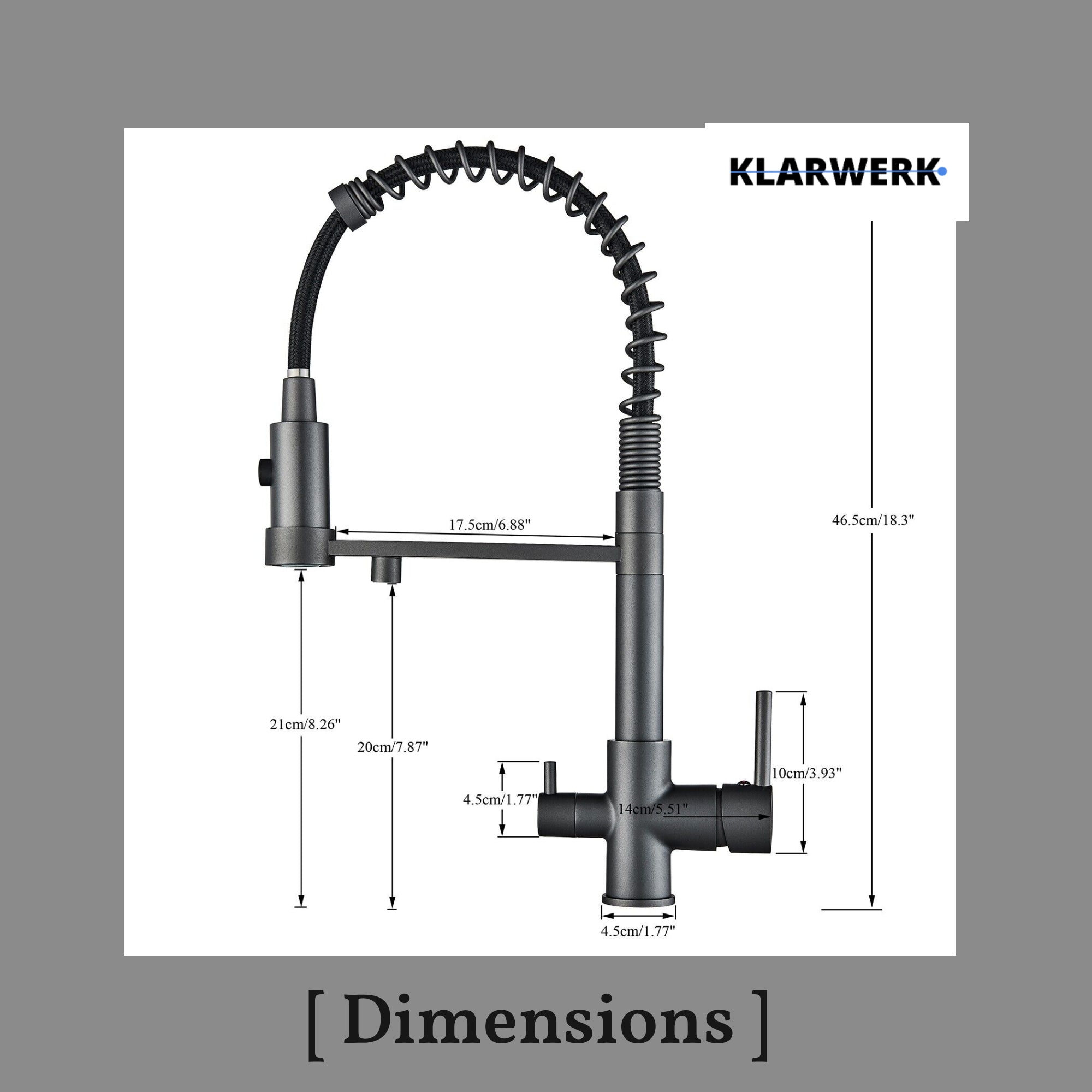 Bernd | Filtro opaco  3 vie grigio titanio gastronomia Rubinetto cucina amolla in acciaio inossidabile osmosi|Miscelatore da ristorante ruotabile 360°