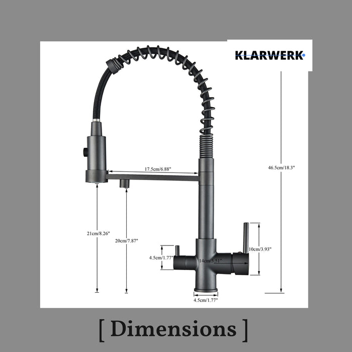 Bernd | Filtro opaco  3 vie grigio titanio gastronomia Rubinetto cucina amolla in acciaio inossidabile osmosi|Miscelatore da ristorante ruotabile 360°