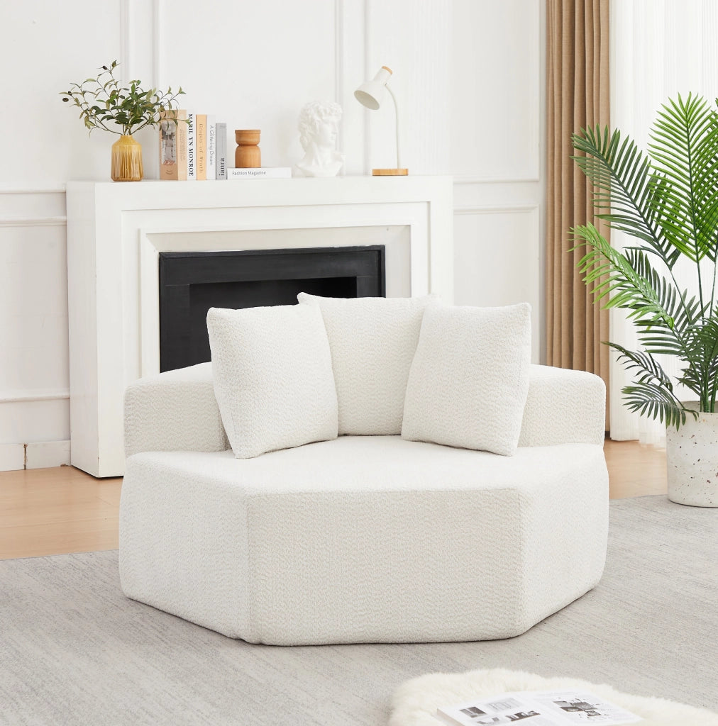 Poltrona lounge modulare esagonale in ciniglia beige