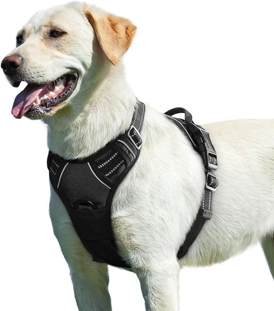 Harnas per cani, nero, M, con cerniera regolabile, riflettente anti-trazione, facile da indossare, con maniglia di controllo, respirabile, duraturo, adatto a cani di taglia media e grande