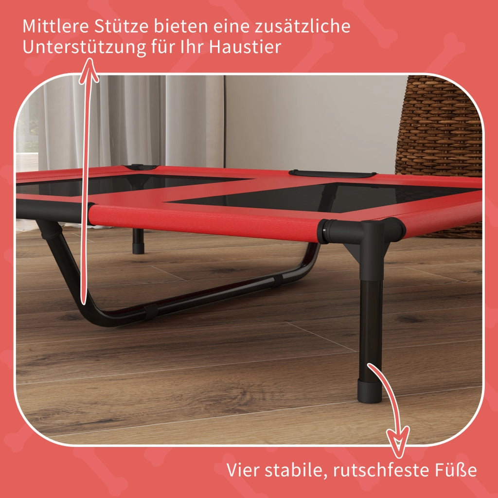 Carrello pieghevole letto rialzato per cani con telaio in metallo e tessuto oxford rosso 92 × 76 × 18 cm
