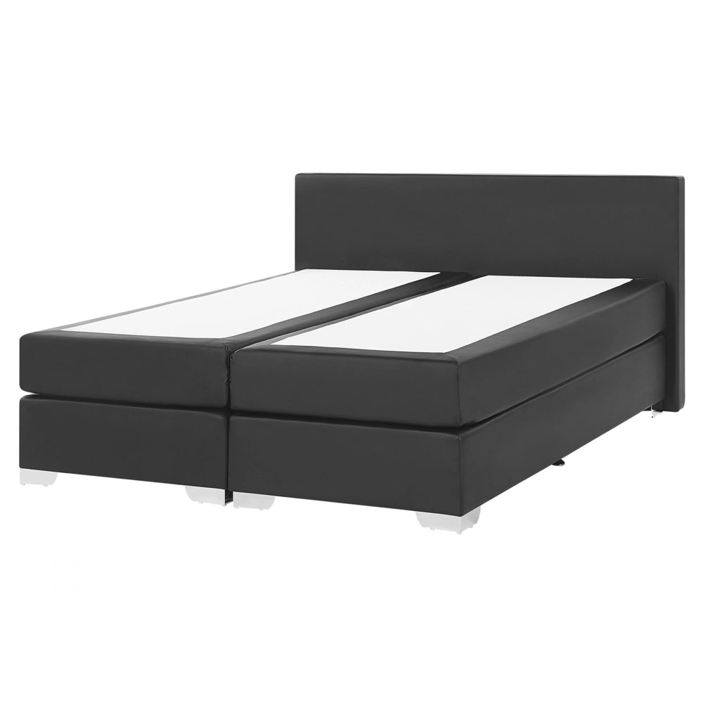 Letto continentale 160 x 200 cm in ecopelle nera con materasso a molle insacchettate