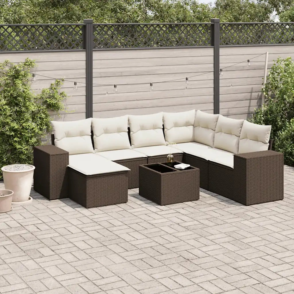 Set Divani da Giardino 8 pz con Cuscini Marrone in Polyrattan 3221712