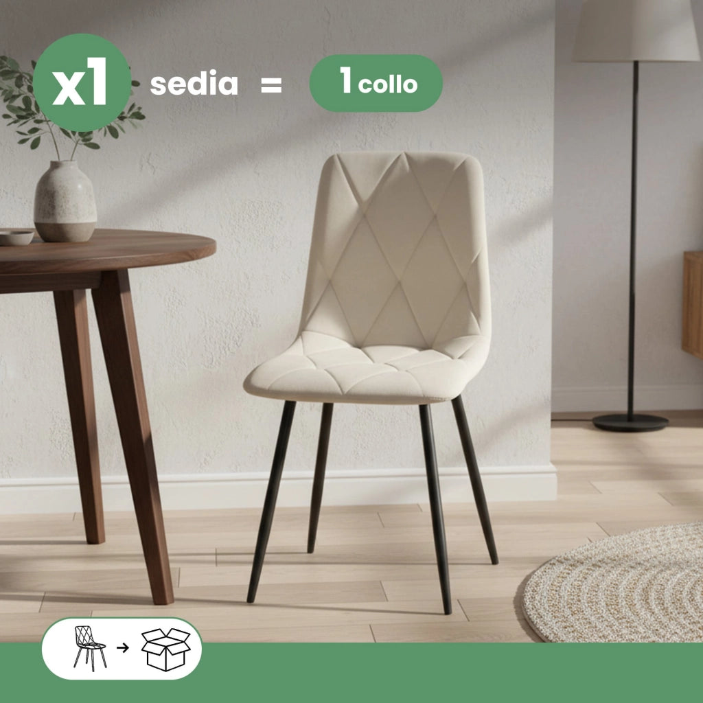 Sedia in velluto trapuntata MILO Beige gambe nere