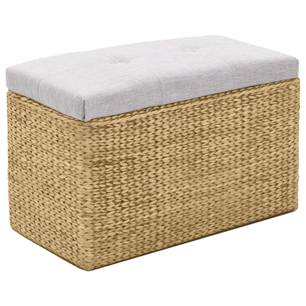 Panca e 2 Pouf-Sgabello-Panca con Contenitore in Giunco Grigio