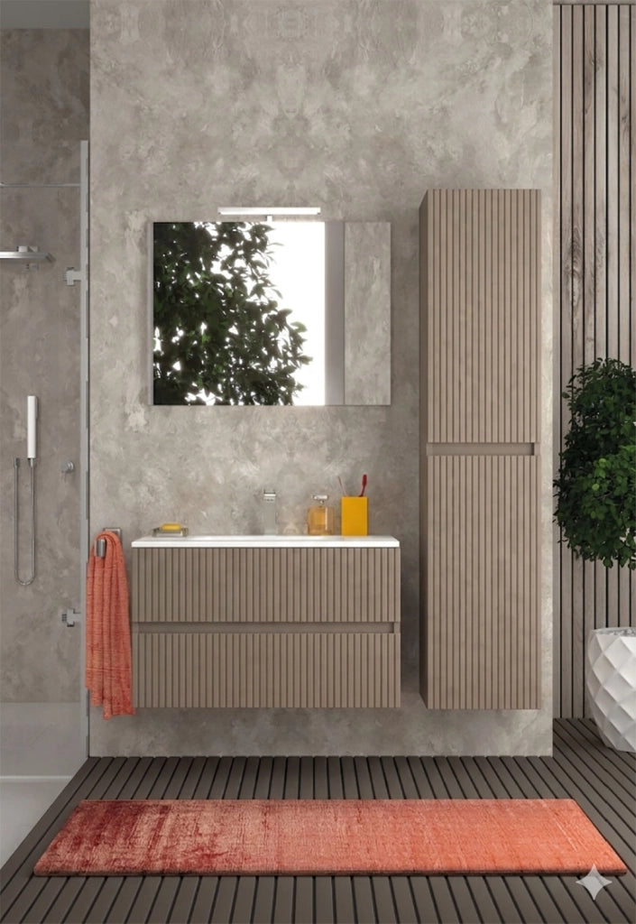 Mobile da Bagno Sospeso con Lavabo 80 cm e Specchio Urano Light Tortora