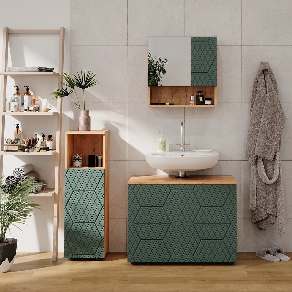 Vicco Set mobili bagno Quercia verde/oro 3 pezzi, con cabinet midi