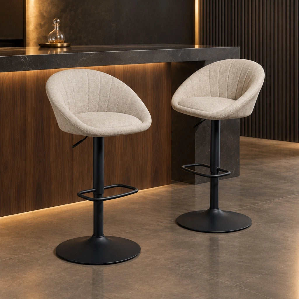 Set di 2 sgabelli da bar regolabili e girevoli in tessuto beige