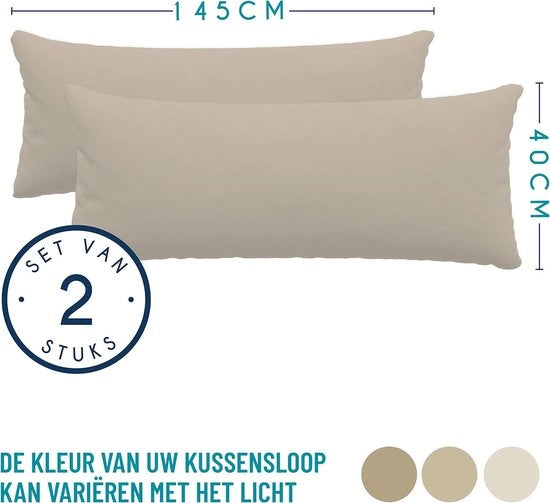 Cuscino 40x145 cm (molti 2) 100% canotta di cotone 150 GSM - Beige - copripiumino 40 x 145 cotone - cuscino con fodera resistente e ipoallergenica