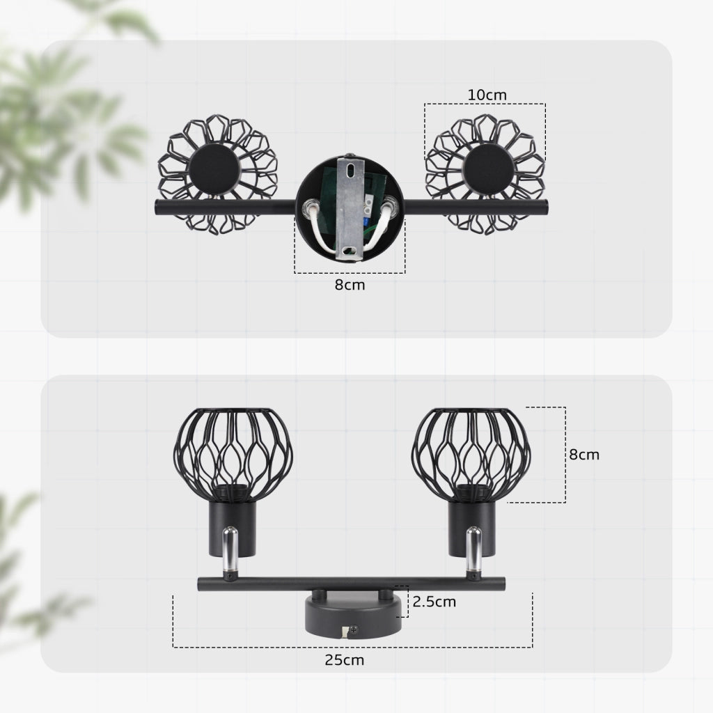 ZMH Faretto da soffitto 2 Luci Nero E14 Metall Orientabile Moderni per Soggiorno Cucina Corridoio Senza Lampadina