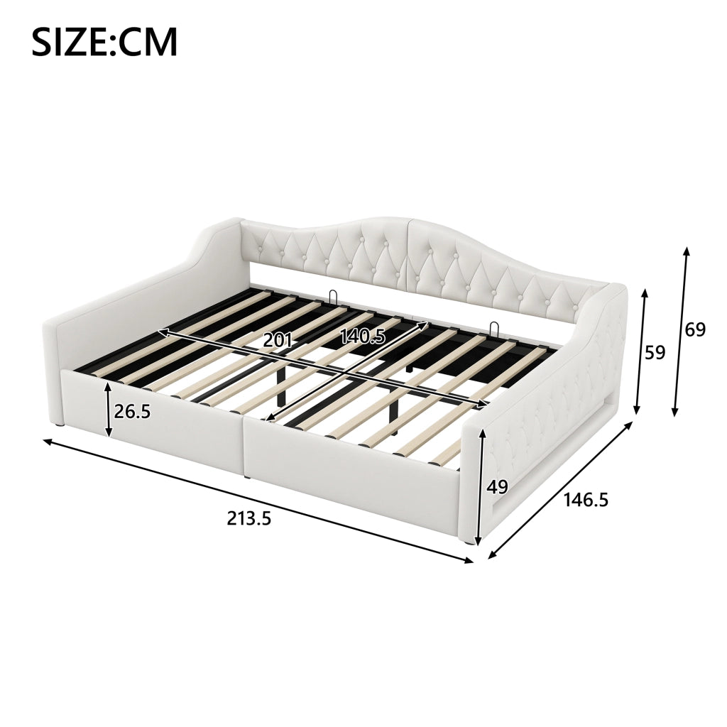 Letto a Divanetto 140x200 cm; LED laterale; Contenitore - Beige