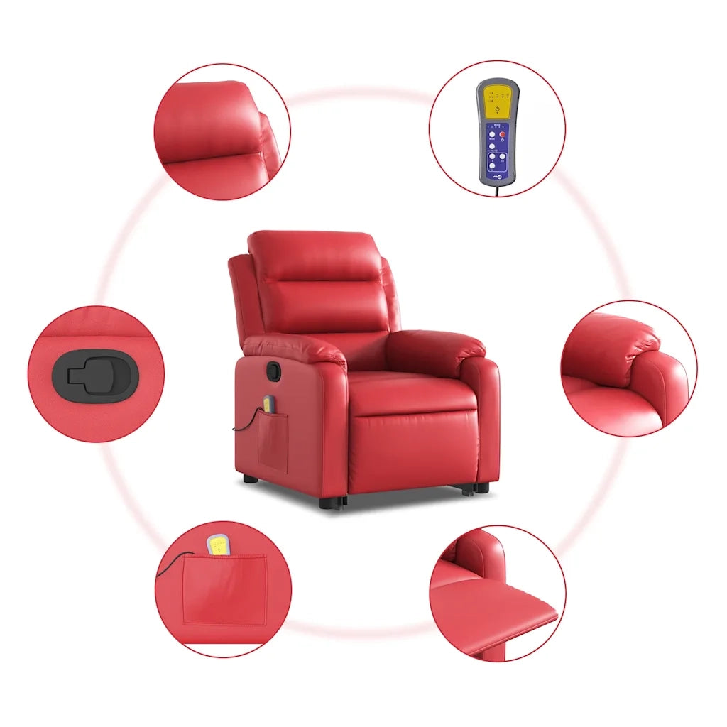 Poltrona Alzapersona Reclinabile Massaggio Rosso in Similpelle 3205054