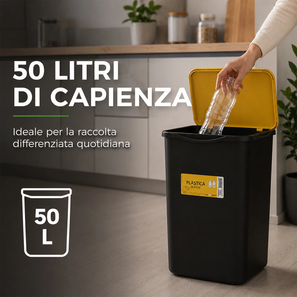 Set 4 Pattumiere Bidoni Raccolta Differenziata Spazzatura da 50 L 37.5x36x62 cm
