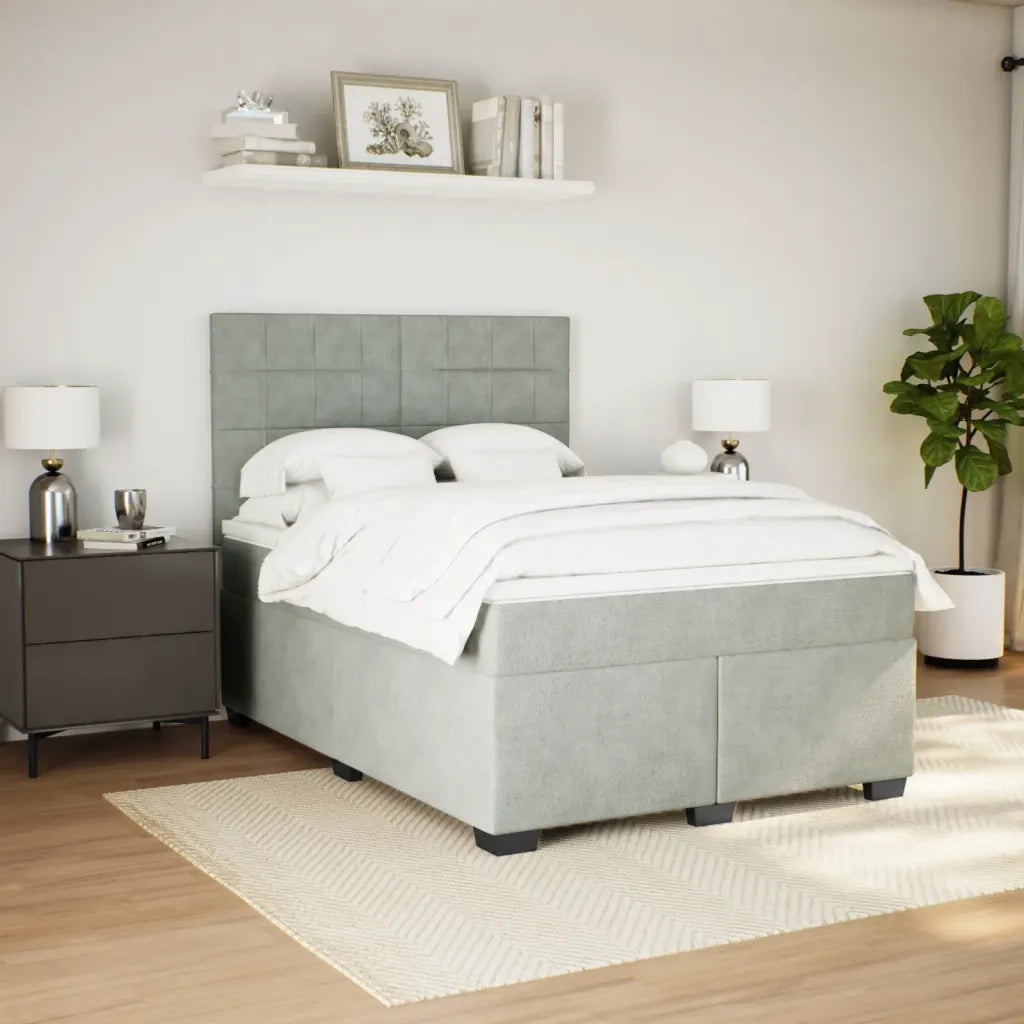 Giroletto a Molle con Materasso Grigio Chiaro 160x200cm Velluto