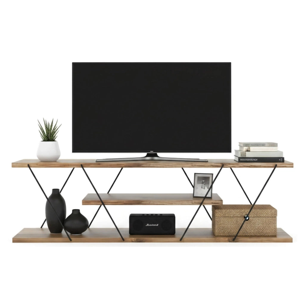 Mobile porta TV Desdemona, Credenza da soggiorno, Armadio basso per TV, Base parete attrezzata, 120x30h33 cm, Nero e Noce