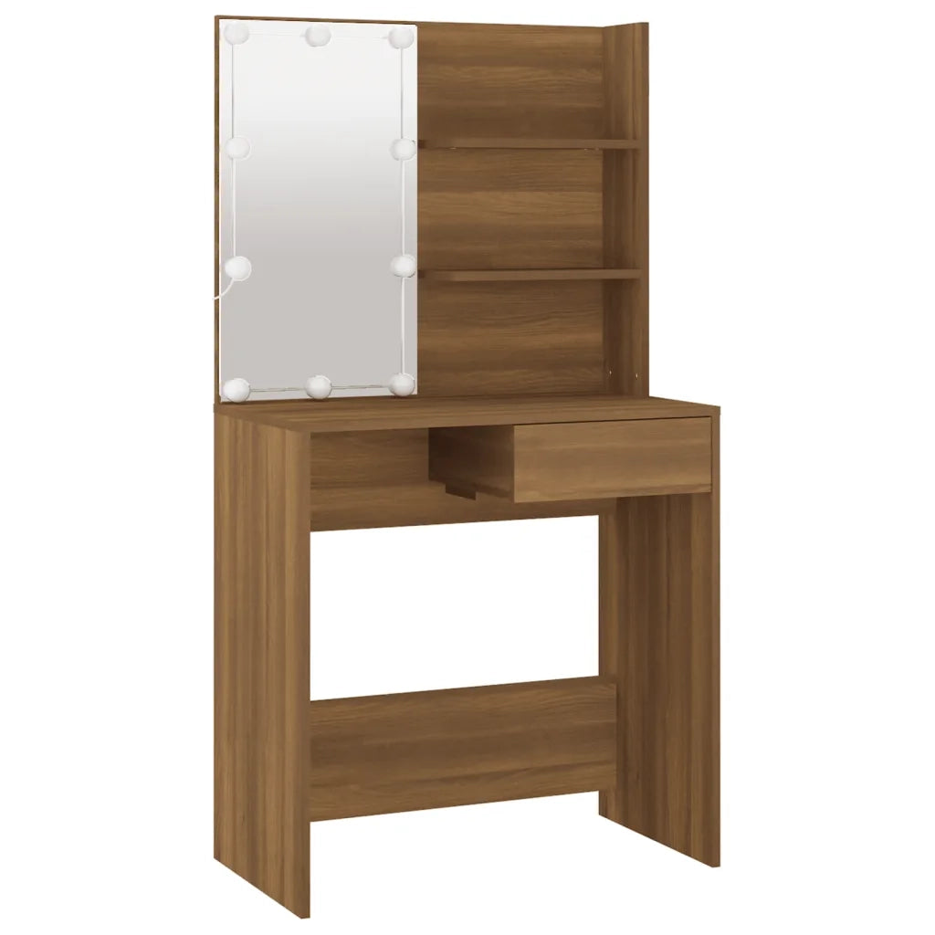 Set Tavolo da Toeletta con LED Rovere Marrone Legno Multistrato cod mxl 72020