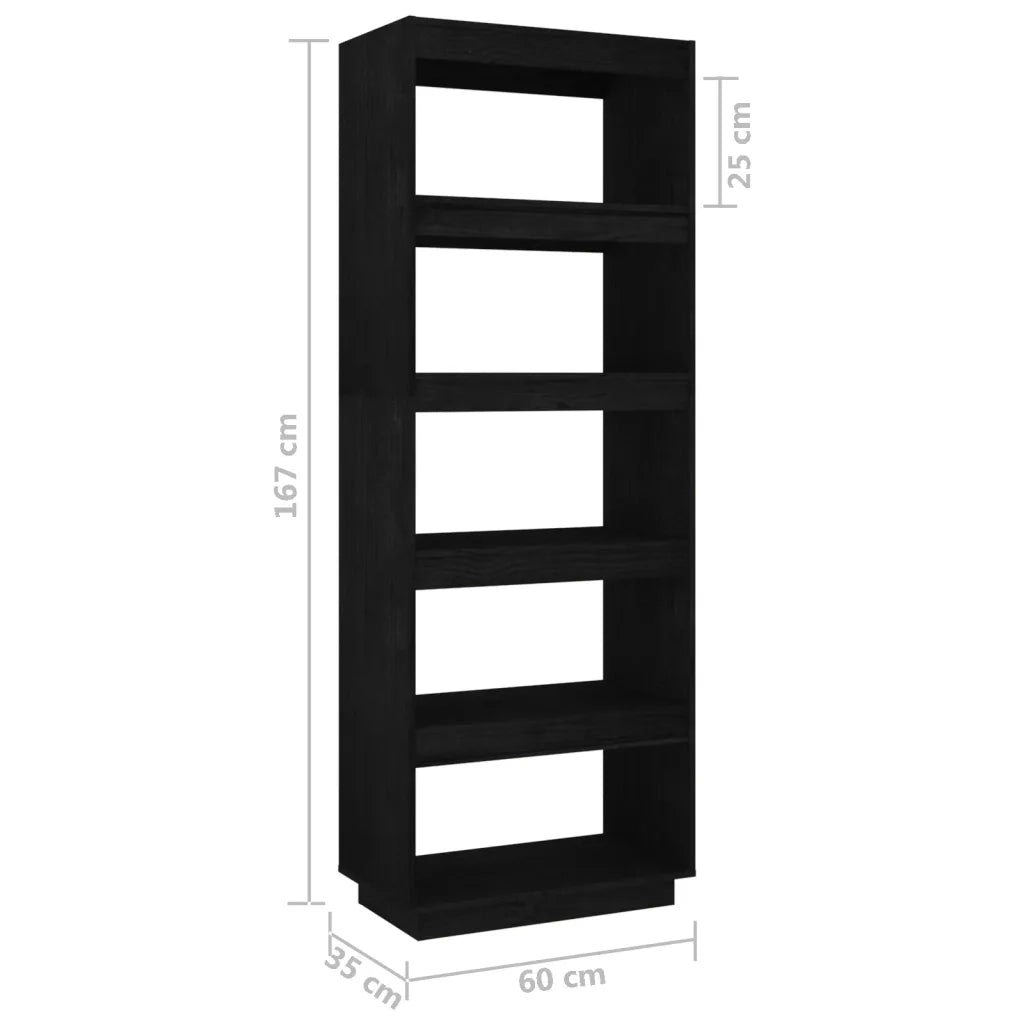 Libreria/Divisorio Nero 60x35x167 cm in Legno Massello di Pino 810878