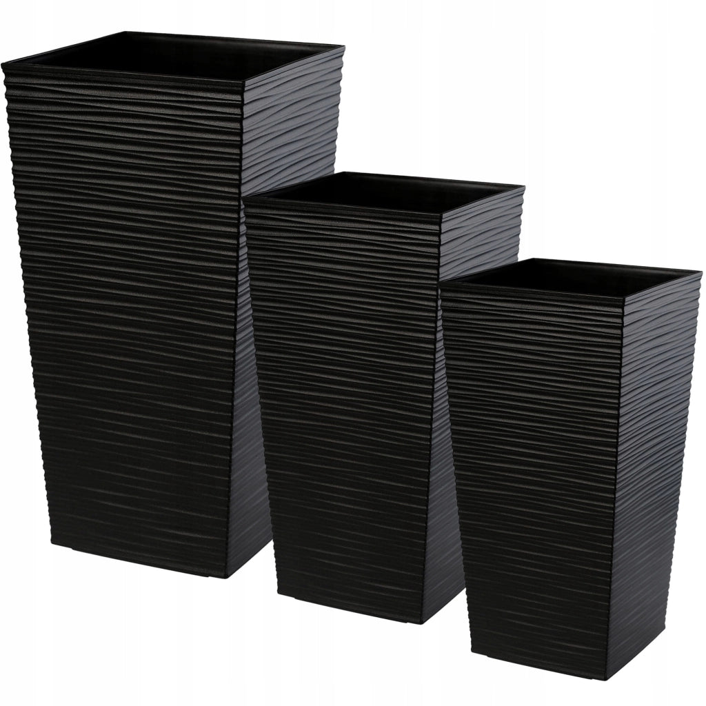 Set di 3 vasi da fiori KADAX, vasi da giardino + inserti, alti e grandi, neri, 47+57+68 cm
