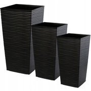 Set di 3 vasi da fiori KADAX, vasi da giardino + inserti, alti e grandi, neri, 47+57+68 cm