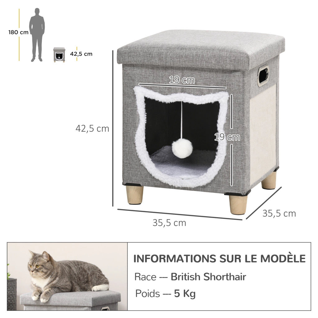 Casetta per Gatti Interna 2 in 1 ¨C zephmum ¨C Grigio Legno 35.5x35.5x42.5cm