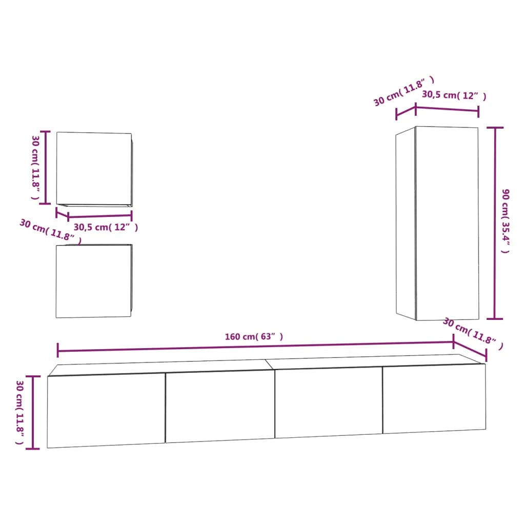 Set di mobili da 5 pezzi tra cui armadio credenza mobile TV televisore per soggiorno camera da letto salotto legno ingegnerizzato bianco 02_0024864