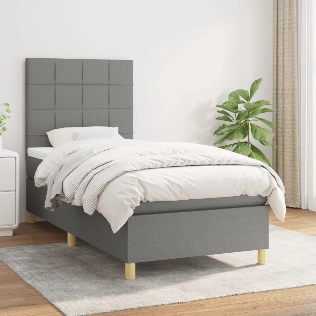 Letto singolo | Letto per adulti | Giroletto a Molle con Materasso Grigio Scuro 80x200 cm Tessuto