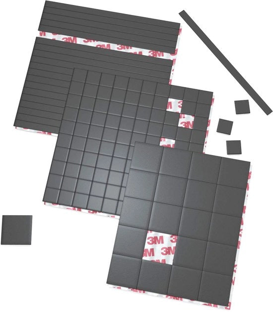 Set di pannelli magnetici autoadesivi con forza di aderenza 3M - Set di 3 pezzi con 140 magneti adesivi per frigorifero, lavagna, ufficio, 15x15mm