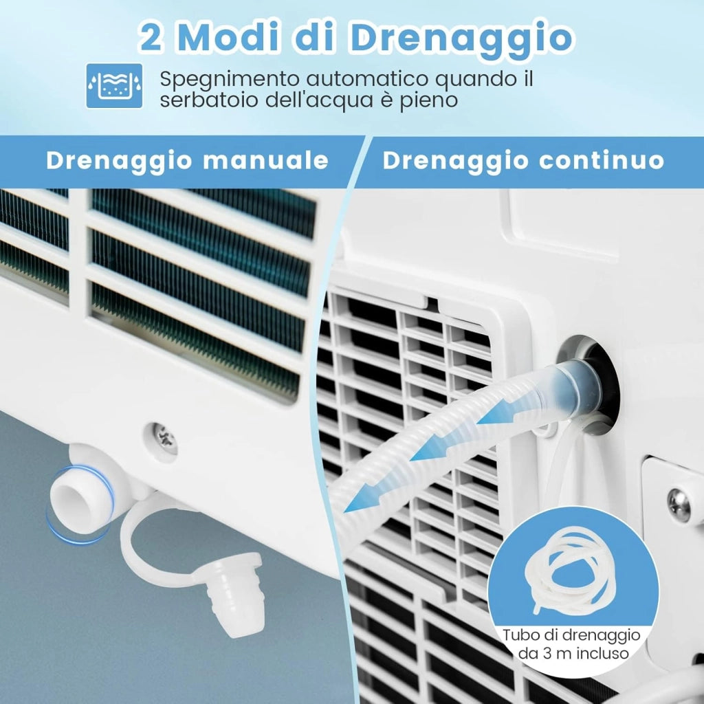 Condizionatore Portatile, 9000 BTU/2,5kW, 4 in 1 Con Raffreddamento, Ventola, Deumidificazione e Modalità Notturna, 24H Timer, Refrigerante R290 (9000BTU|20㎡+)