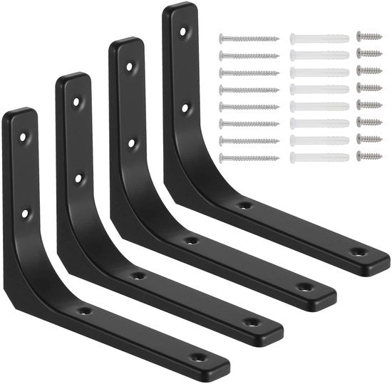 Sostegno per Pannelli in Acciaio - Portapannelli Flessibili - Angolo 90 Gradi - Portapannelli Nero - Portapannelli per Rastrelliere in Legno - Compreso Kit di Viti e Punti di Allacciamento - Sostegno per Pannelli