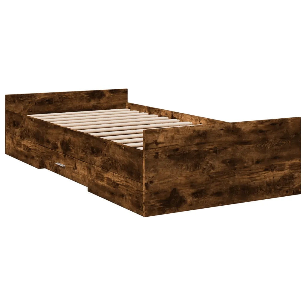 Giroletto con Cassetti-Struttura Letto con contenitore Rovere Fumo 90x190 cm Legno Multistrato 770333