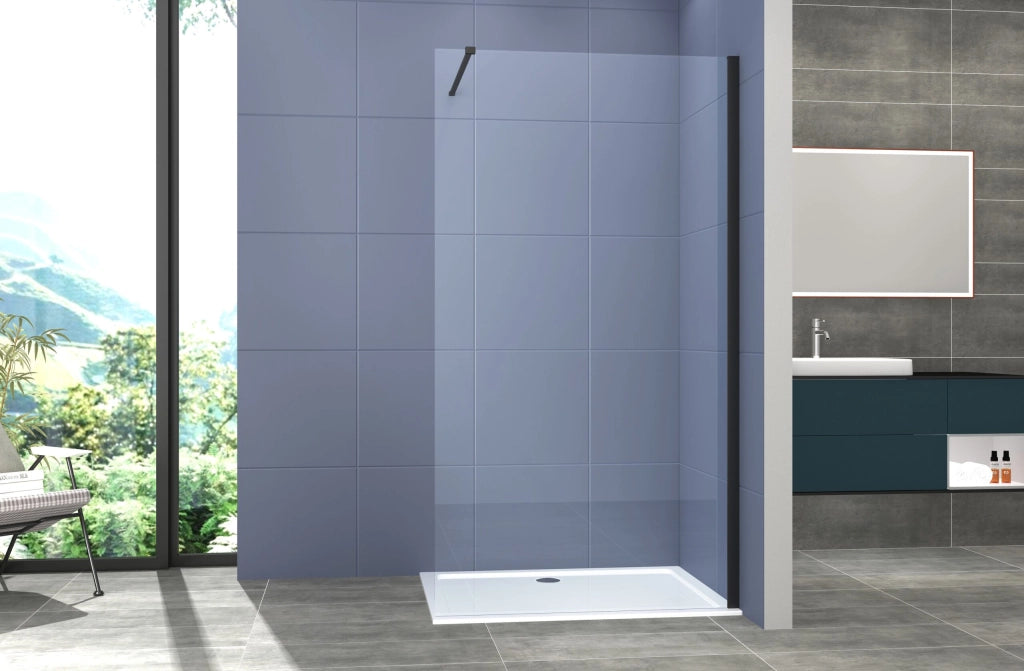 Box Doccia parete Walk in 100 cm h 200 cm cristallo temperato trasparente 8mm profilo NERO MELANY