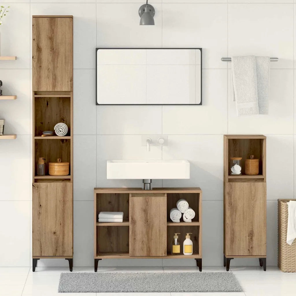 Set di mobili per il bagno con porta 3 pcs Rovere artigianale 3415945