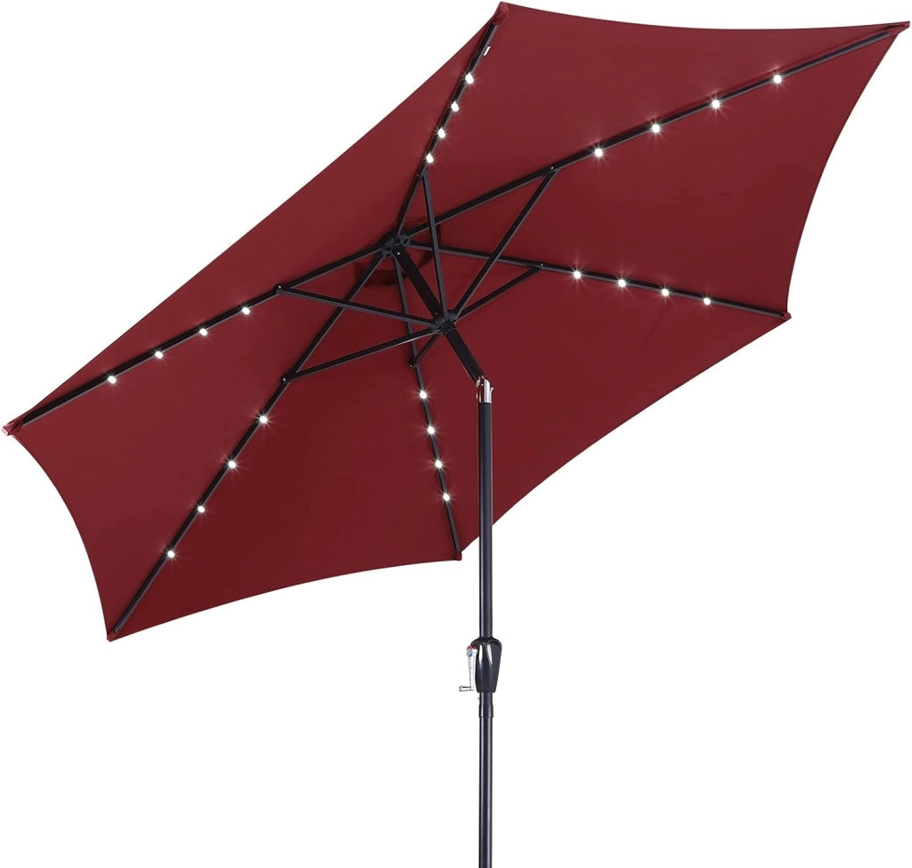 Ombrellone da Giardino 24 luci LED Ø270cm Manovella Ombrelloni Terrazza Parasole Protezione Uv 80+ Crema