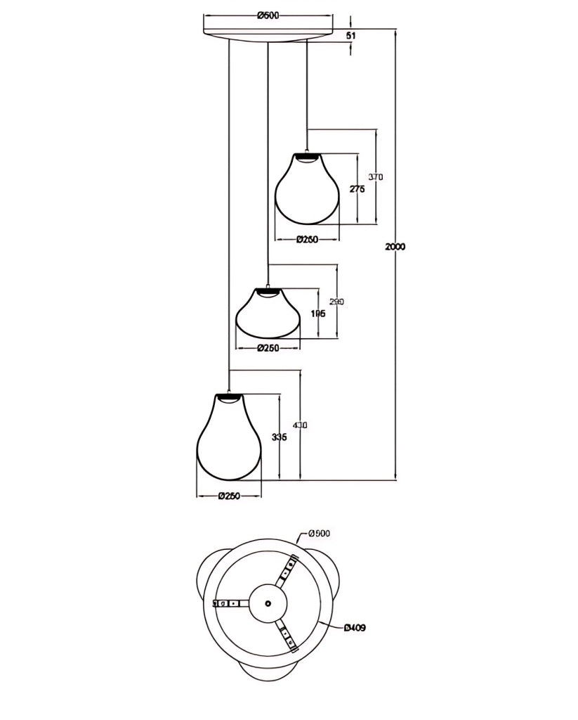 Lampada a Sospensione Deva Ø500mm 42W LED 4530lm CCT 2700K/3000K/4000K Dimmerabile Struttura Metallo e Vetro Borosilicato Ambra - Deva