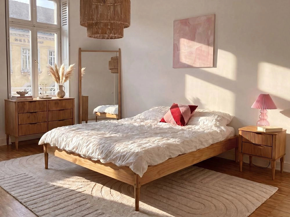 Letto matrimoniale in legno con rete a doghe in pino, senza testiera 120 x 200 cm marrone chiaro stile scandinavo naturale