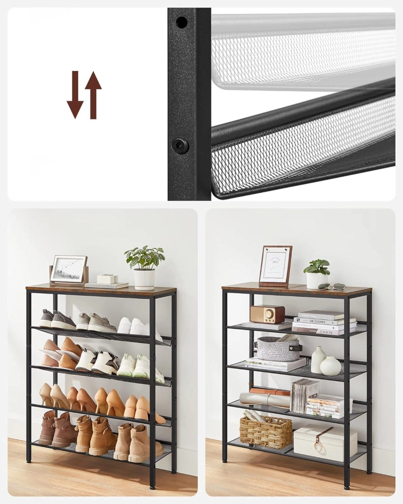 Scarpiera rustica VALORA marrone con 4 ripiani, stile industriale LBS038B01