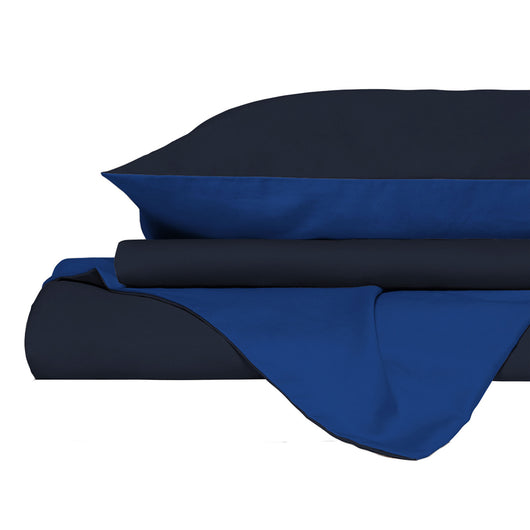 Copripiumino Piazza E Mezza con Sacco e Federe in Tinta Unita Double Face Linea Vera Blu e Royal