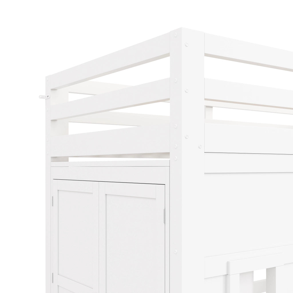 Letto a Soppalco con Armadio Integrato e LED ¨C MINIMAL ¨C Legno Bianco 90x200
