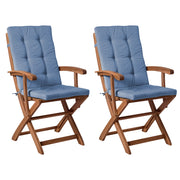 Set di 2 sedie da pranzo da giardino in legno chiaro con cuscini telaio in legno di acacia pieghevole design rustico blu